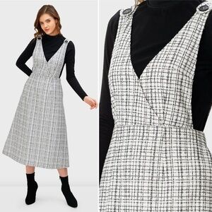 eShakti‎ Lurex Boucle Tweed Pinafore Dress Medium 10 white black jumper midi